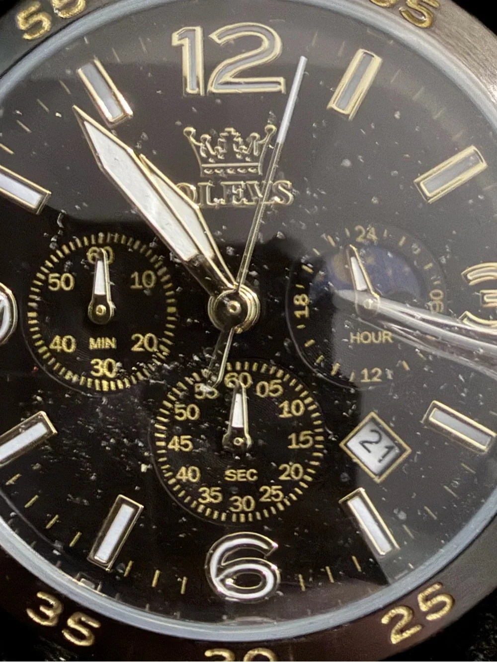 NWT OLEVS Men’s Black and Gold Chronograph Watch
